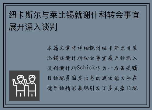 纽卡斯尔与莱比锡就谢什科转会事宜展开深入谈判